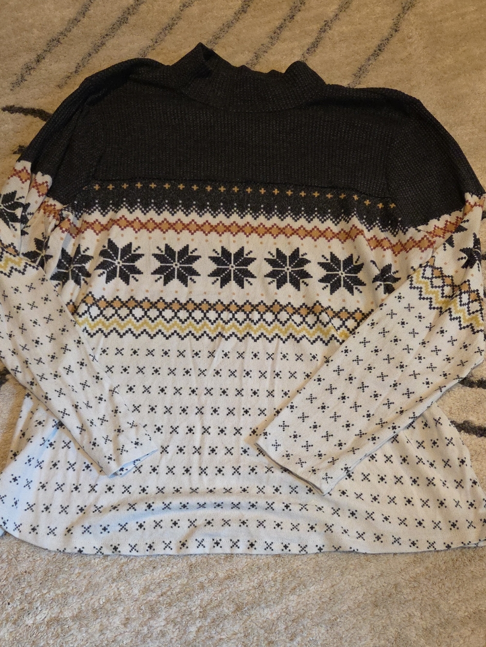 Maurices Black and Cream Fair Isle Turtleneck Sweater with Gold Accents